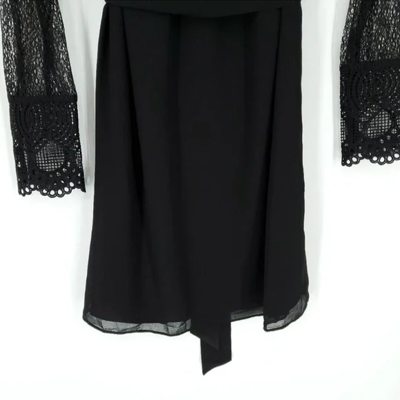REISS Callista Lace Sleeve Belted Black Dress Size 0 - Picture 4 of 8